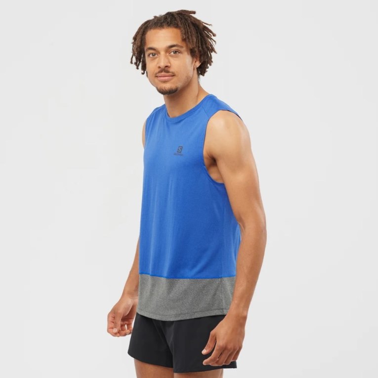 Blue / Grey Salomon Cross Run Men\'s Tanks | PH 20718I